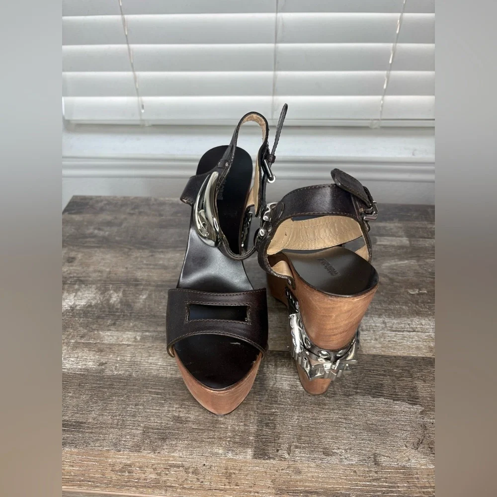 Roberto Cavalli Black and Brown Wedge Sandals